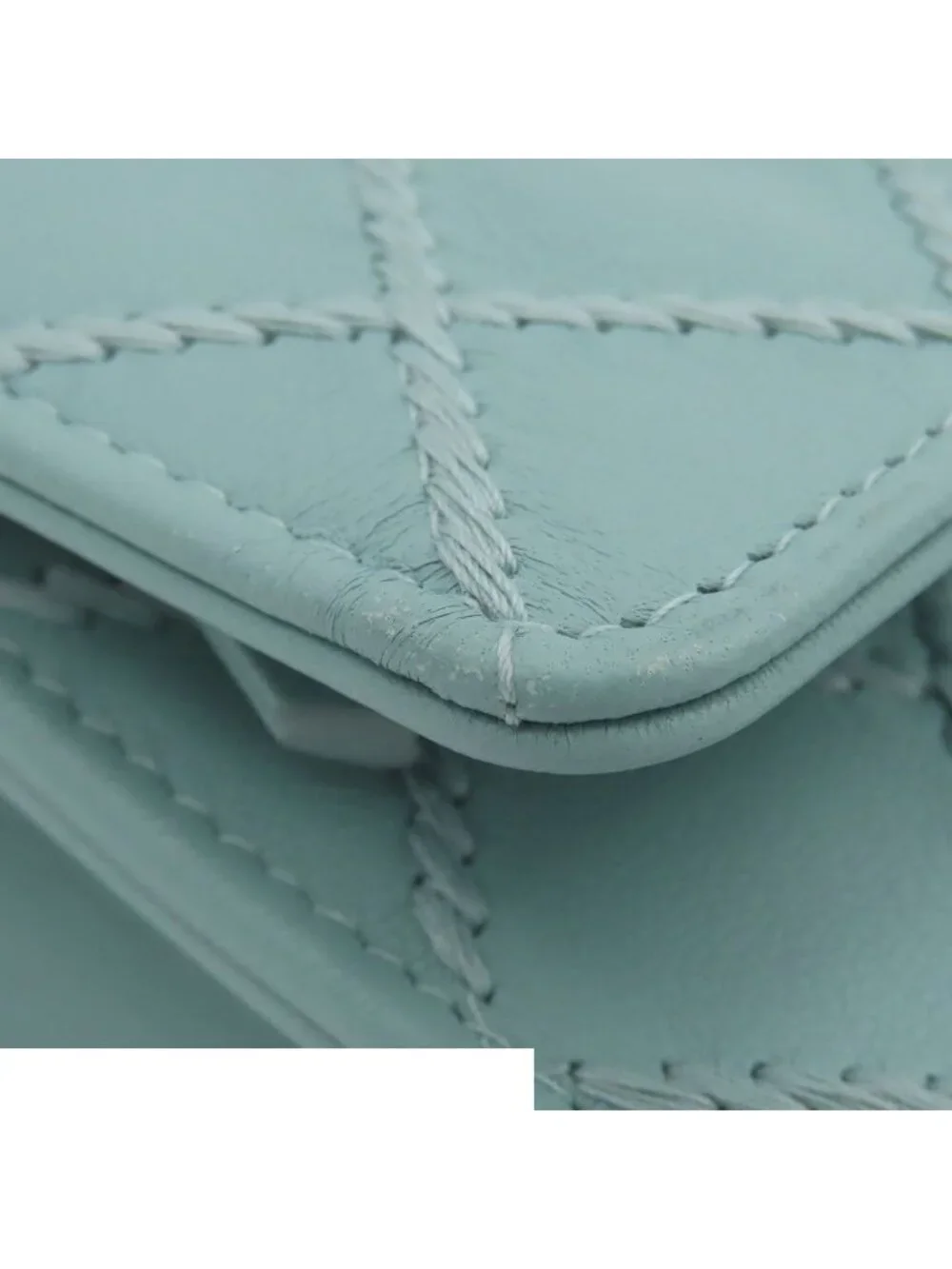 Chanel Chain Wallet Wild Stitch CC Logo Shoulder Bag Light Blue S Lambskin